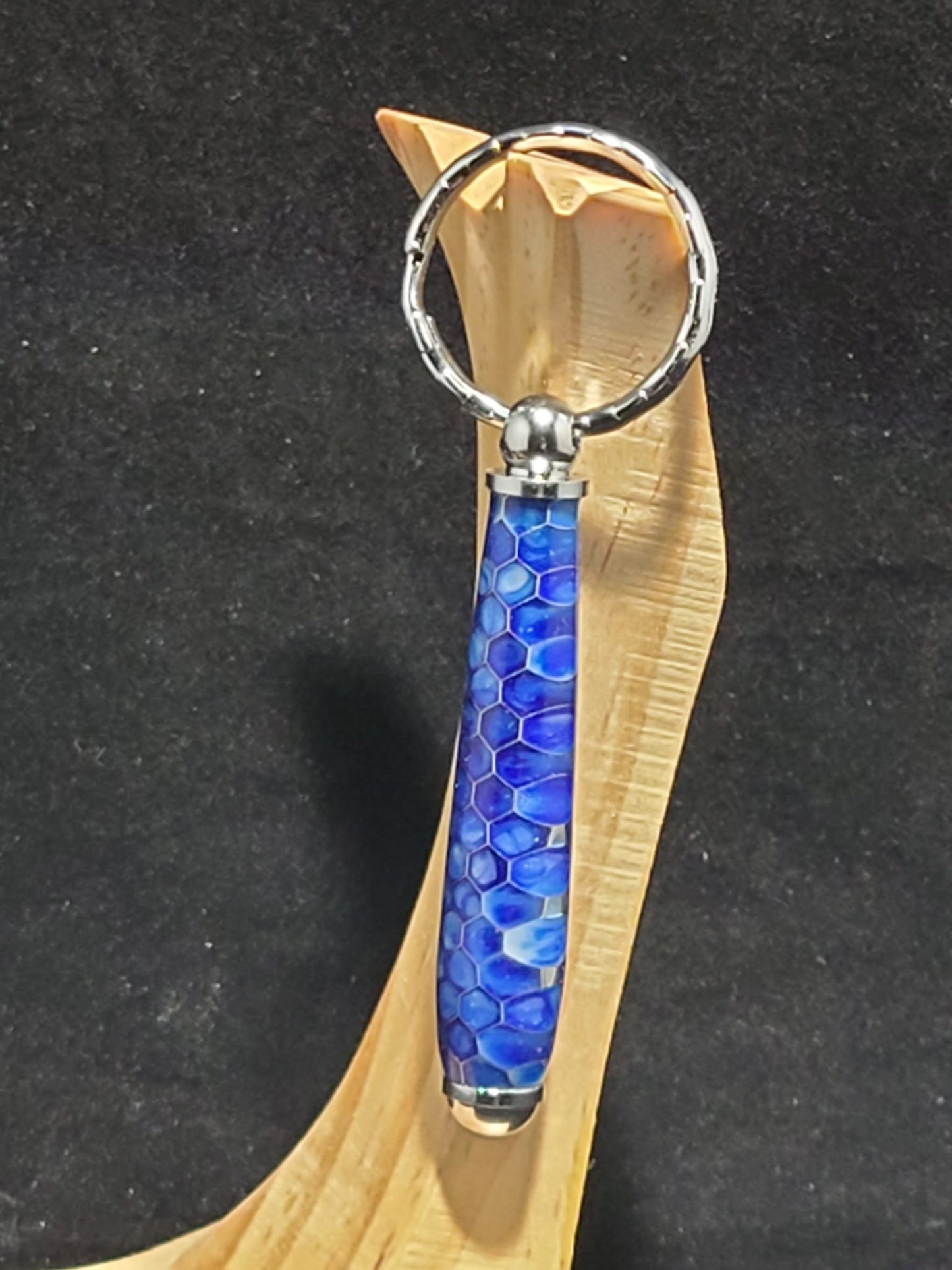 Blue and chrome honeycomb Keychain