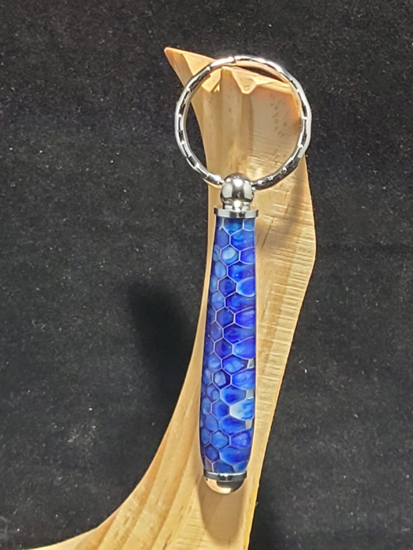 Blue and chrome honeycomb Keychain